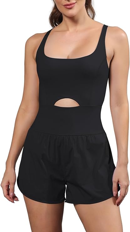 Chic One Piece Outfit Workout Rompers With Padded Bras