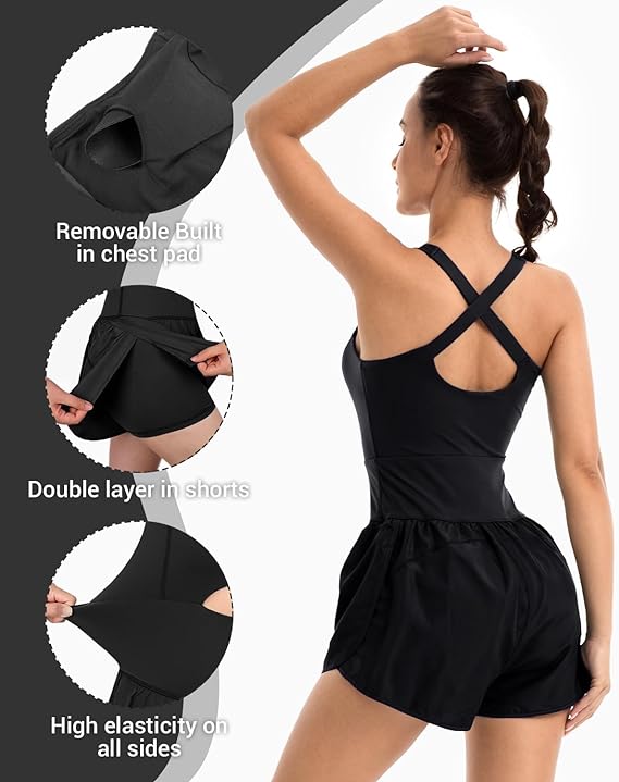 Chic One Piece Outfit Workout Rompers With Padded Bras